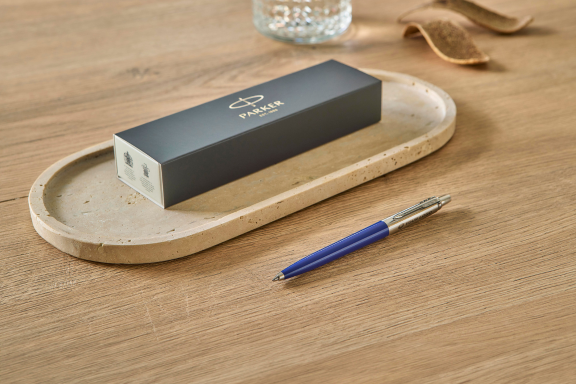 parker, pen, table, tray