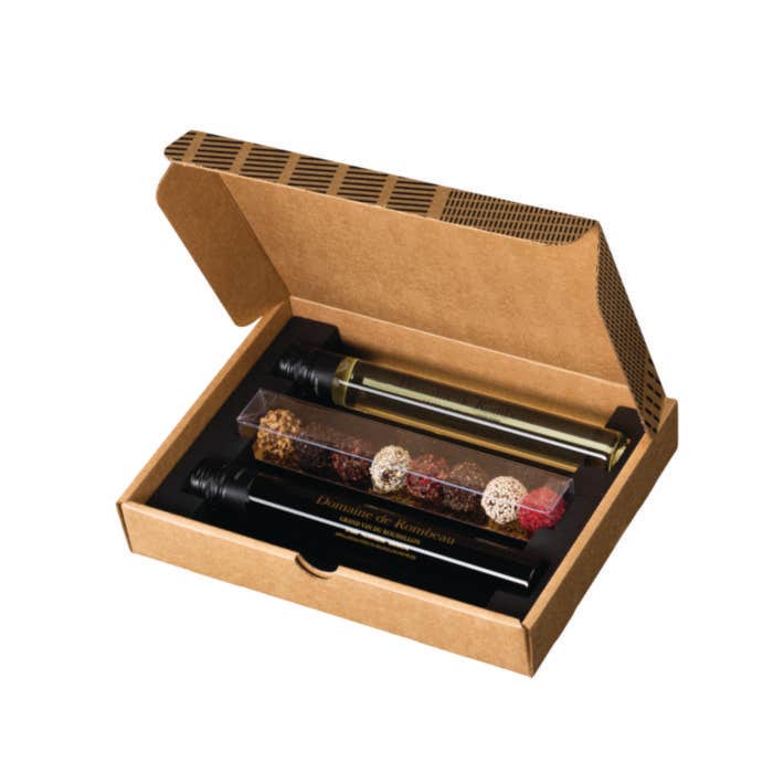 Coffret dégustation de 2 vins et 8 truffes