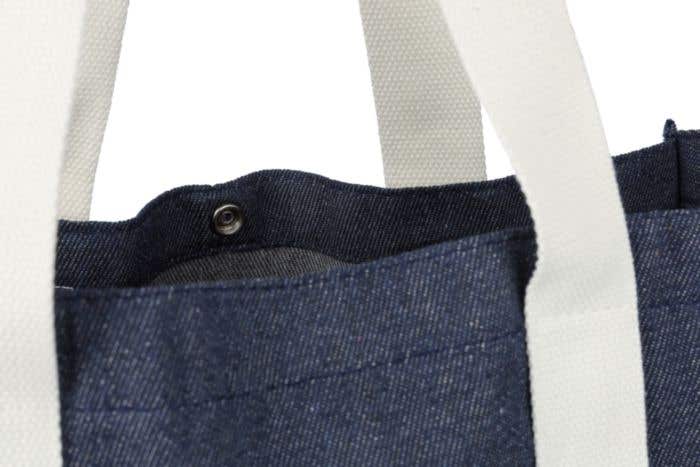 Sac de courses Denim Gretchen | 19 L | Fermeture à bouton-pression | Détails blancs