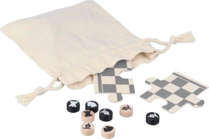 Jeu d'échecs et de dames Hank | Bois | Dans une pochette en coton