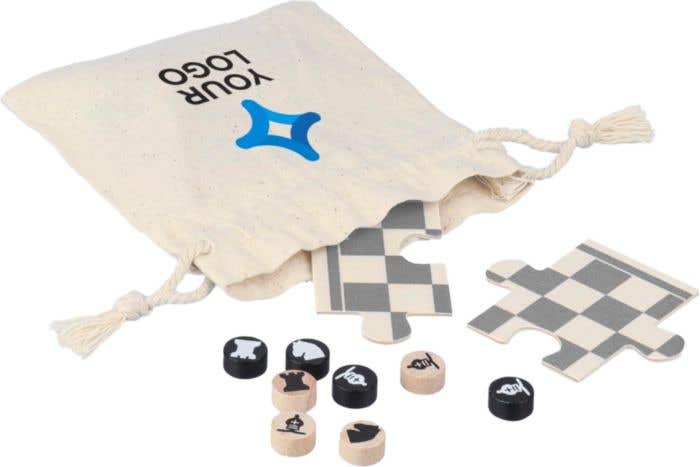 Jeu d'échecs et de dames Hank | Bois | Dans une pochette en coton