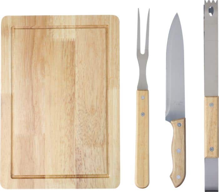 Set barbecue Kathleen | Inox | 4 pièces | Avec planche à découper