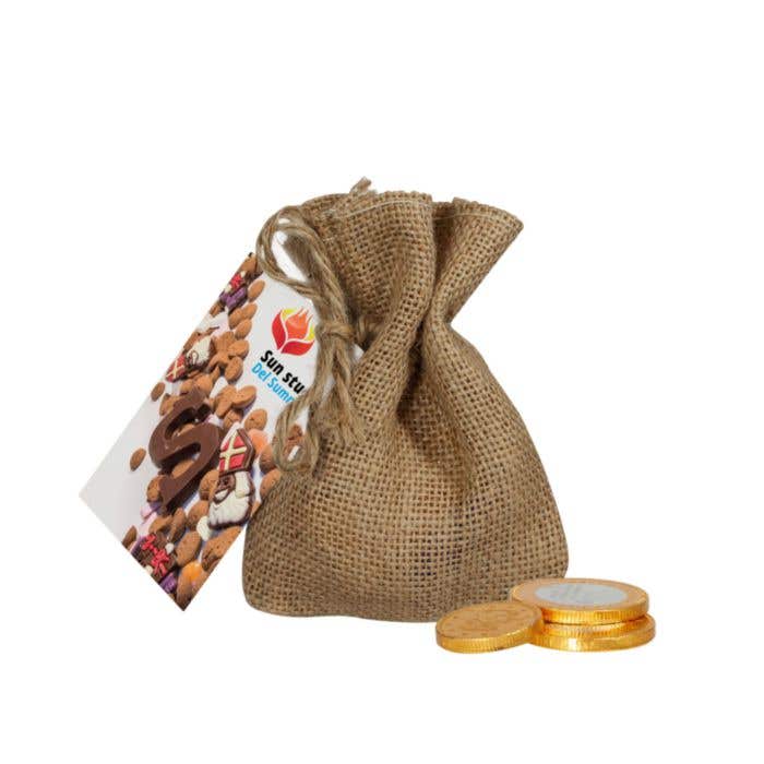 Sachet en jute Monnaie en chocolat