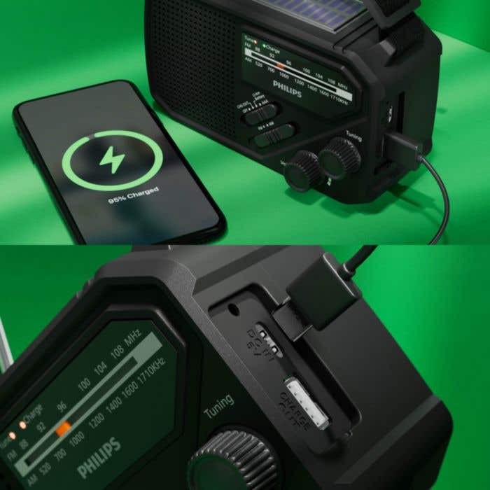 Radio d'urgence Philips TAR1609 avec tuner analogique FM/AM et lampe de poche