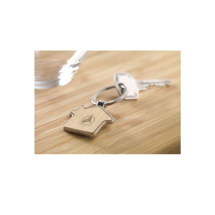 Porte-clés Forme Maison | Bambou | Boîtier Métallique