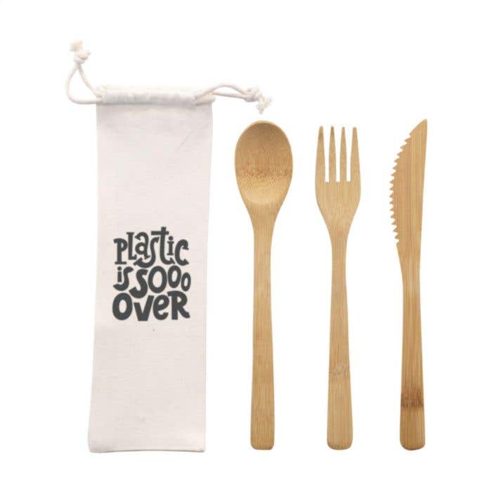 Set de couverts | Bambou | Avec pochette en coton