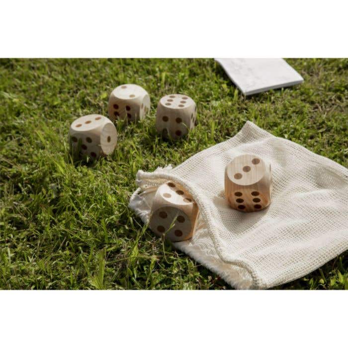 Jeu de dés | Bois FSC® | 5 dés | Avec sac de rangement