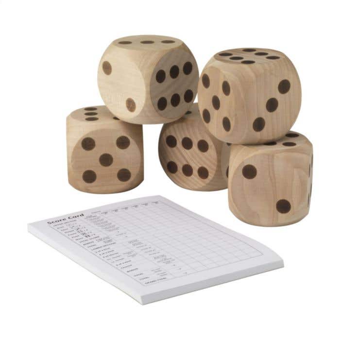 Jeu de dés | Bois FSC® | 5 dés | Avec sac de rangement