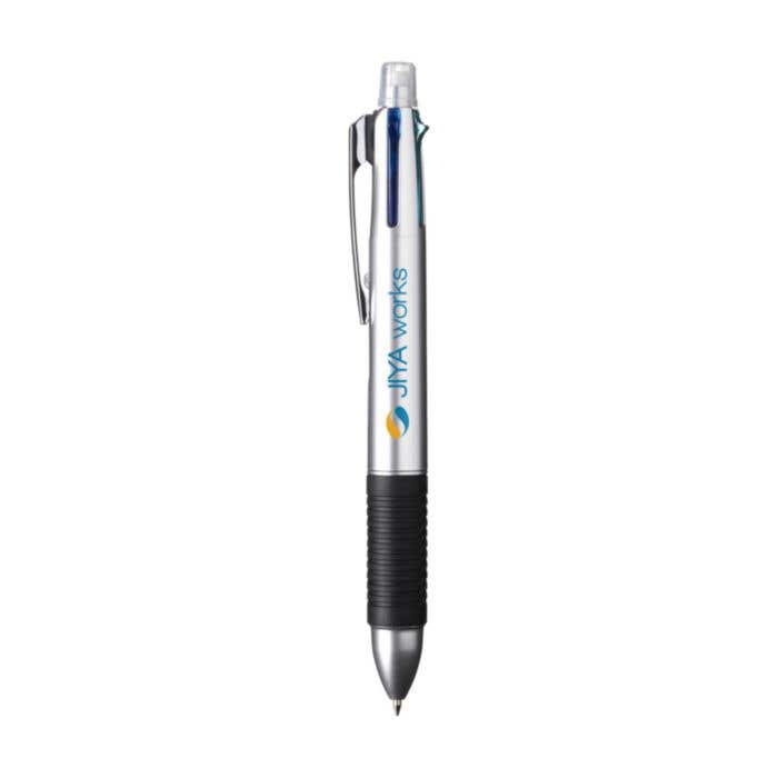 Stylo à bille 5-en-1 | 4 couleurs et porte-mine | Grip en caoutchouc
