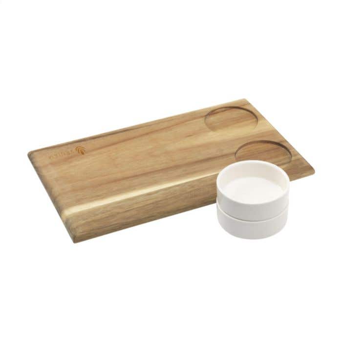 Wooosh planche à servir Pinhco | Bois d'acacia | Avec 2 coupelles en porcelaine