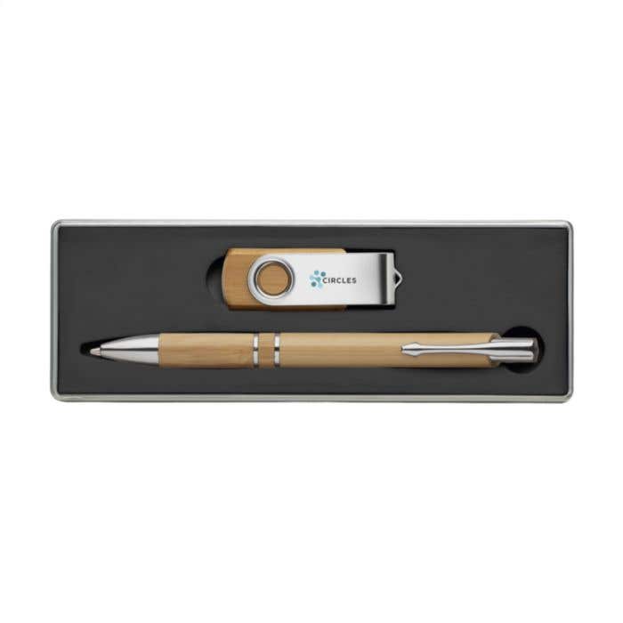 Coffret cadeau | Bambou | Stylo à bille et clé USB 8 Go