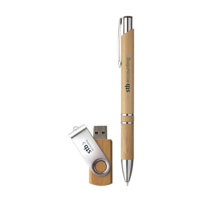 Coffret cadeau | Bambou | Stylo à bille et clé USB 8 Go