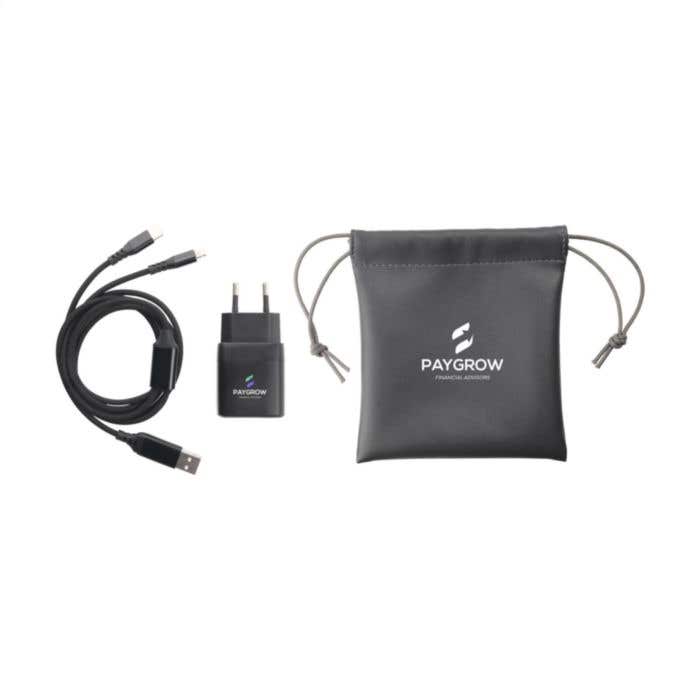 Ensemble de charge | Recyclé | 2 ports Type-C | Avec pochette