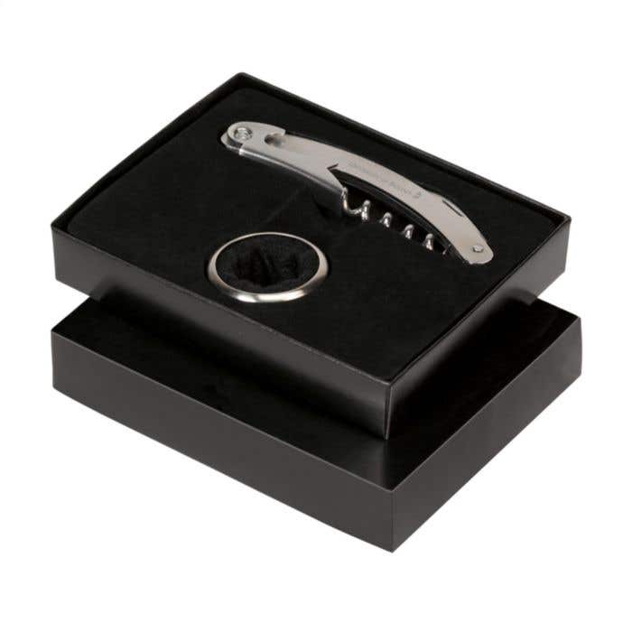 Coffret cadeau vin | Couteau de sommelier et anti-gouttes | Acier mat