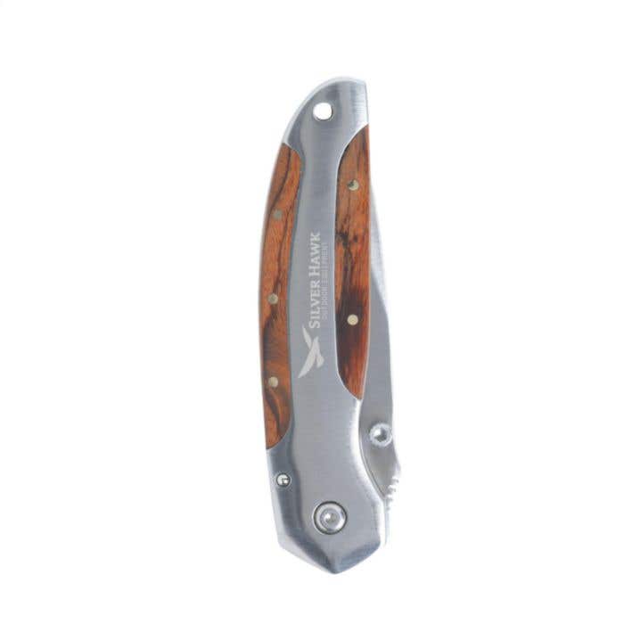 Couteau de survie | Acier inoxydable | Bord dentelé | Poignée en bois