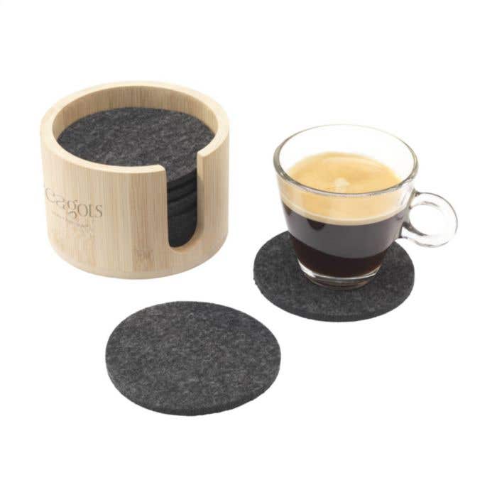 Ensemble de sous-verres | Feutre RPET recyclé | 12 pièces | Support en bambou