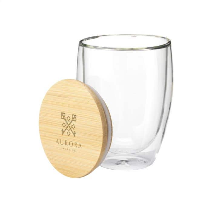 Verre double paroi | Couvercle en bambou | 350 ml