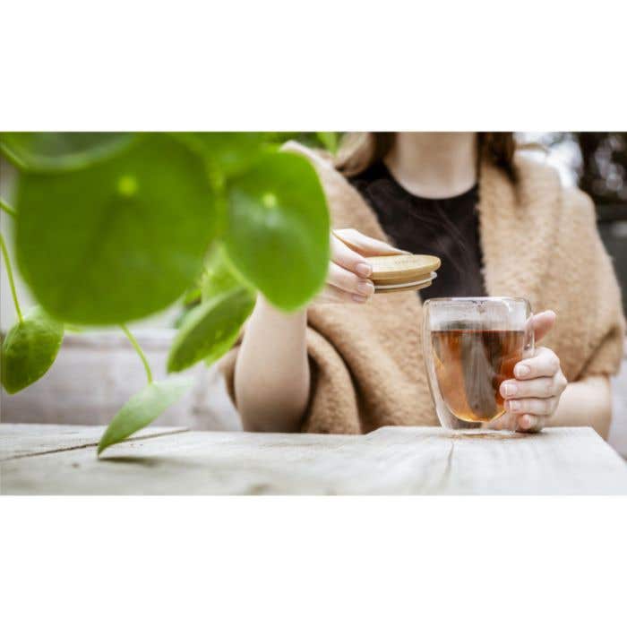 Verre double paroi | Couvercle en bambou | 350 ml