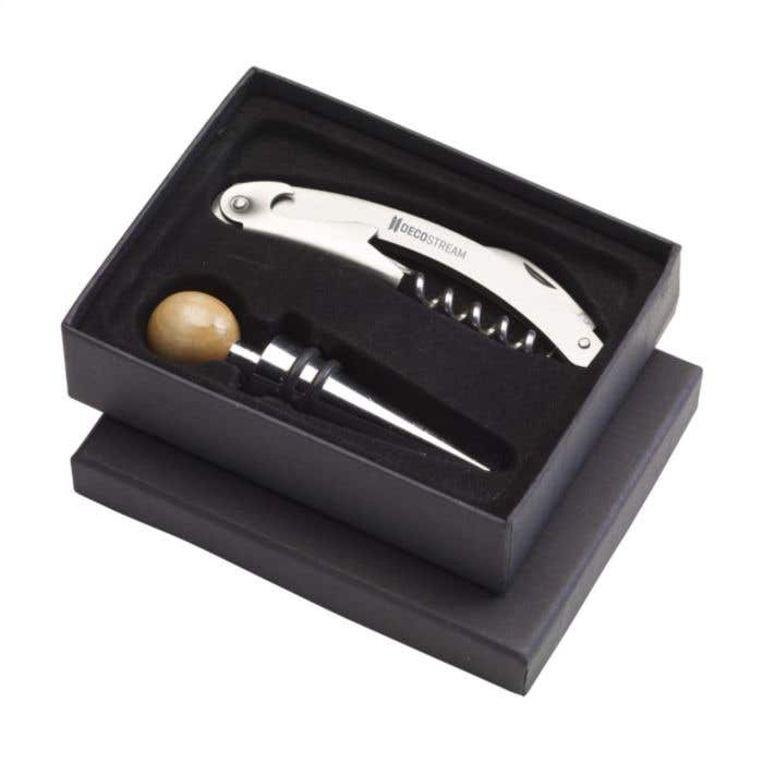 Coffret cadeau vin | 2 pièces | Tire-bouchon sommelier et bouchon de bouteille