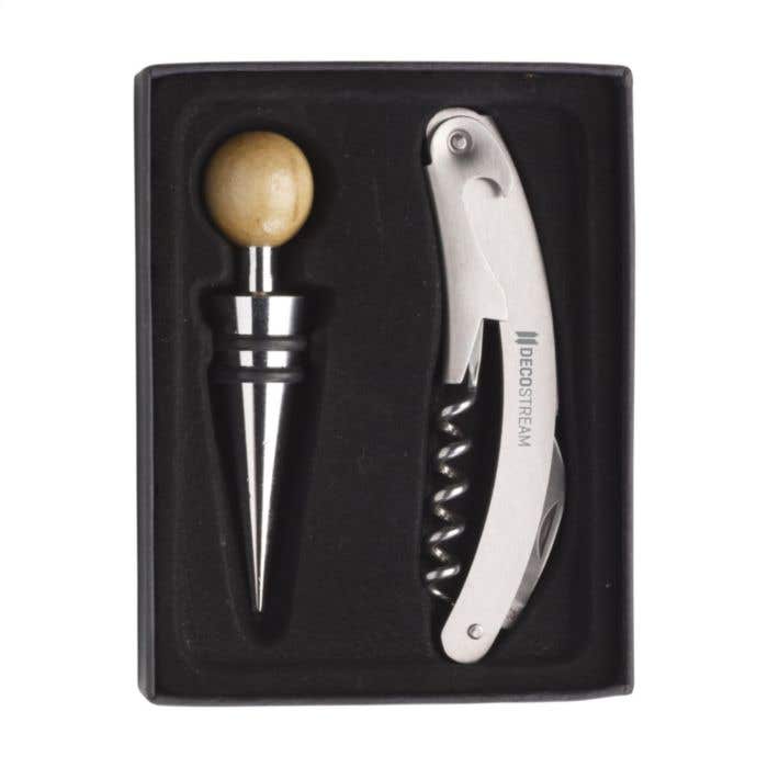 Coffret cadeau vin | 2 pièces | Tire-bouchon sommelier et bouchon de bouteille