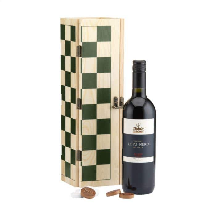 Caisse à vin Rackpack Gamebox | Bois de pin FSC® | Avec jeu de dames