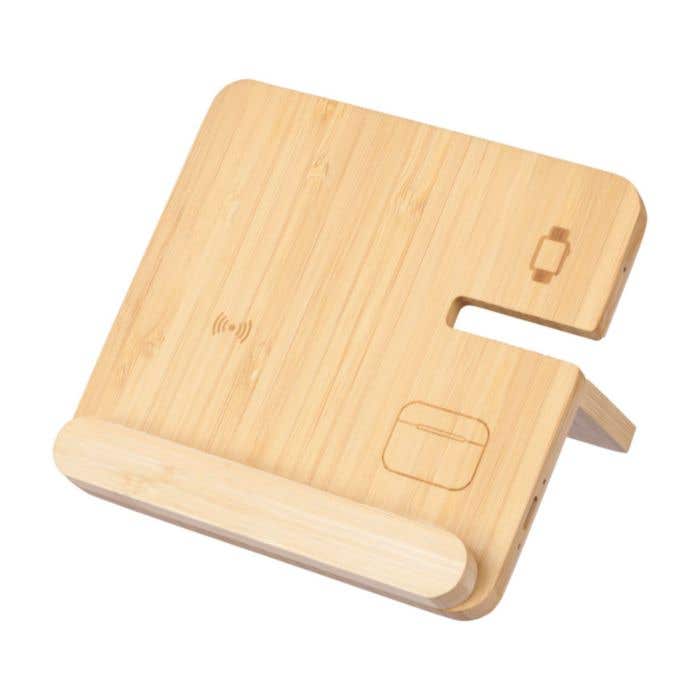 Chargeur sans fil Tribu | Bambou | 3-en-1 | Avec support pour téléphone