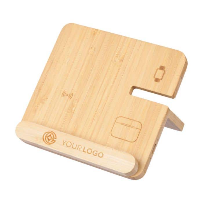Chargeur sans fil Tribu | Bambou | 3-en-1 | Avec support pour téléphone