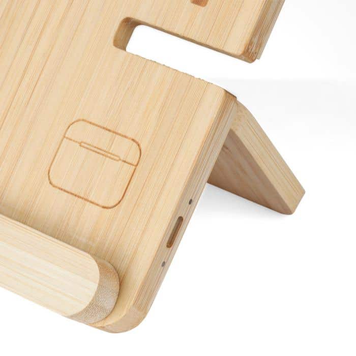 Chargeur sans fil Tribu | Bambou | 3-en-1 | Avec support pour téléphone