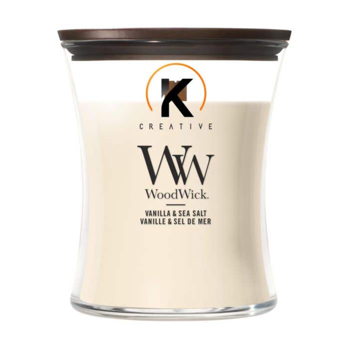Bougie parfumée WoodWick Vanilla & Sea Salt | Medium | Mèche en bois