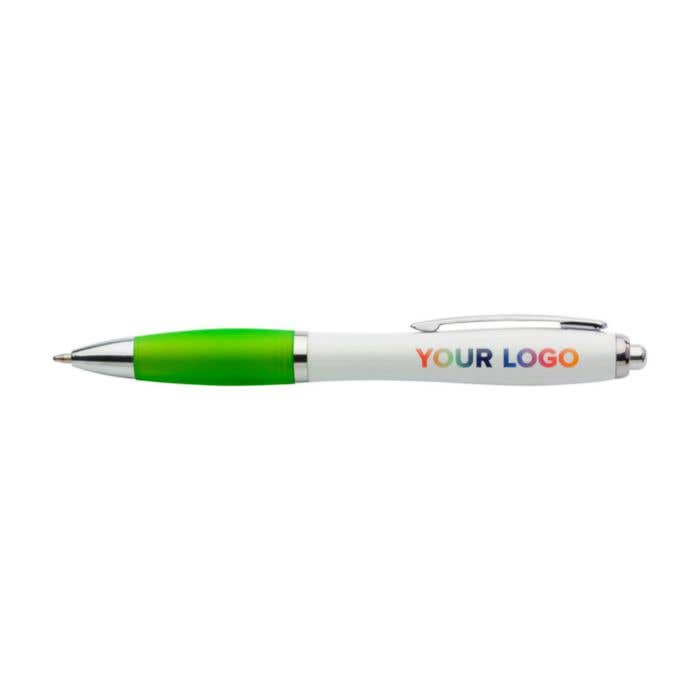 Stylo bille Cardiff White | Recycl&eacute; | Grip souple color&eacute;