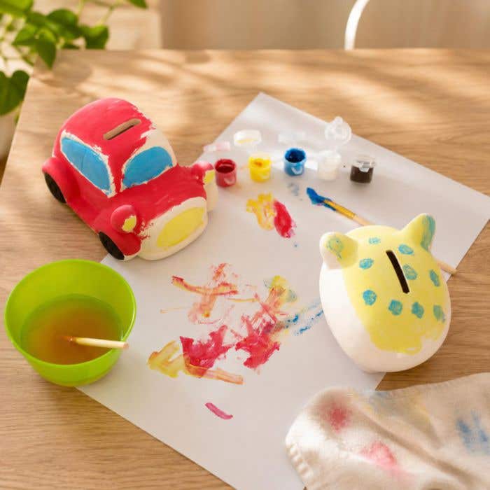 Tirelire Color | Incl. 5 couleurs de peinture | Avec pinceau