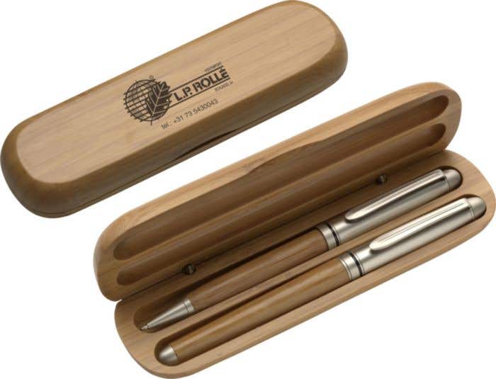 Parure d'écriture Bamboostic | Bambou | 2 pièces | Stylo à bille et roller