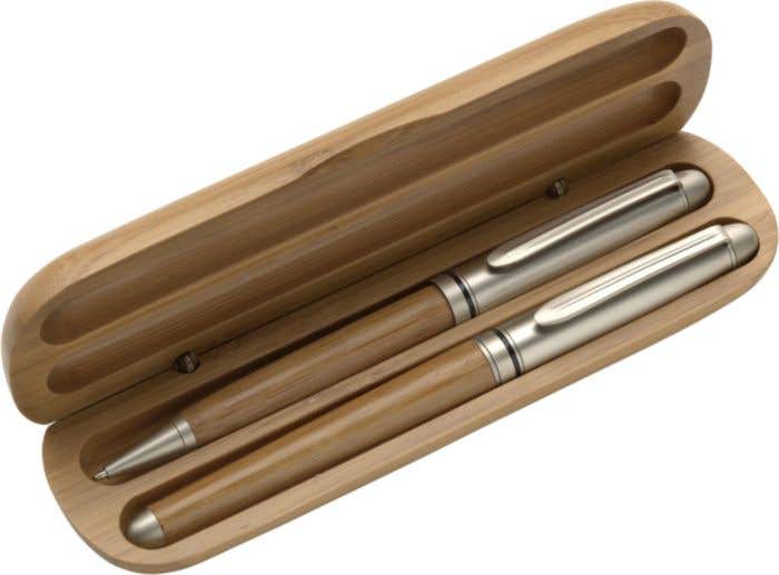 Parure d'écriture Bamboostic | Bambou | 2 pièces | Stylo à bille et roller