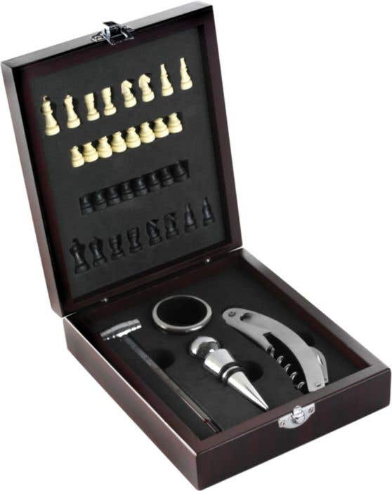 Coffret à vin Sonoma | 5 pièces | Bois | Avec jeu d'échecs