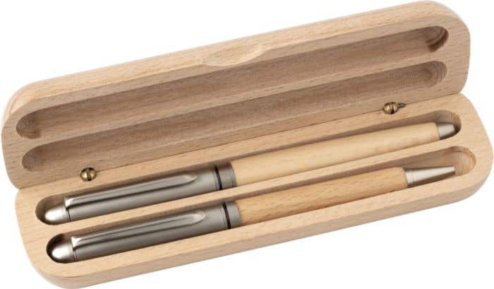 Parure d'écriture Lignum | Bois | 2 pièces | Stylo à bille et roller
