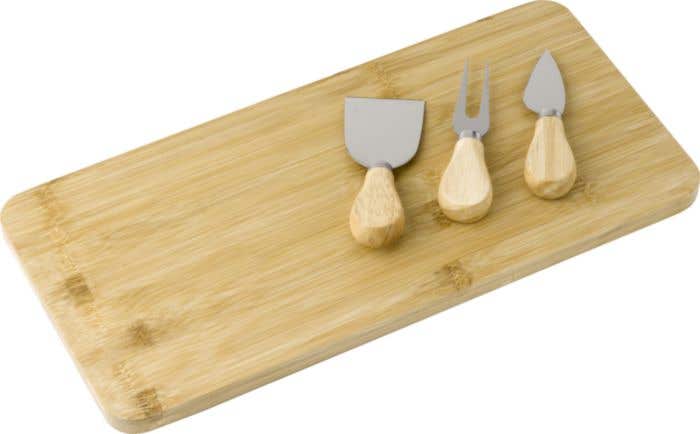 Planche à fromage Montagnard | Bambou | 3 couteaux à fromage | 38 x 19 cm