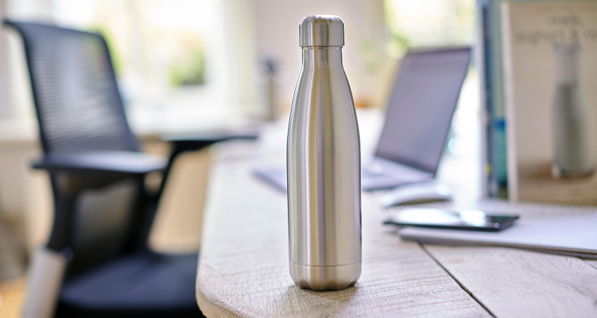 desk, reusable bottle