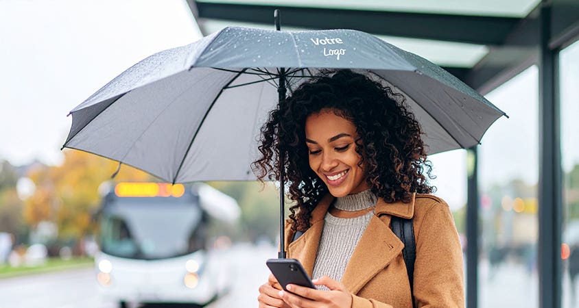 umbrella, rain, girl, texting